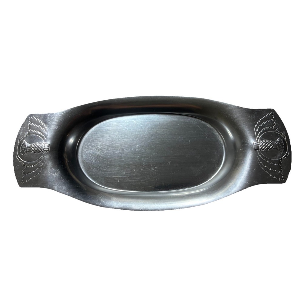 Vintage Kensington MCM Art Deco Aluminum Ware 13" Oval Pineapple Handle Tray